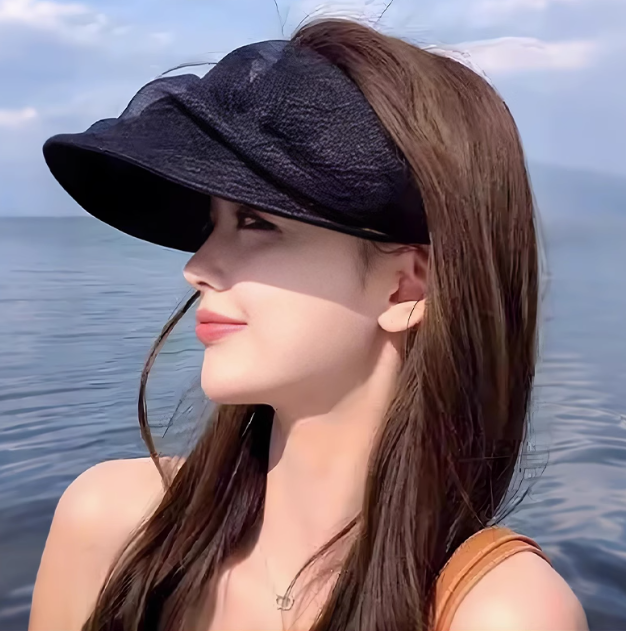 2025 new style mesh hat, pleated black overhead sun protection hat, women's summer sun protection and shading hat, travel sun hat